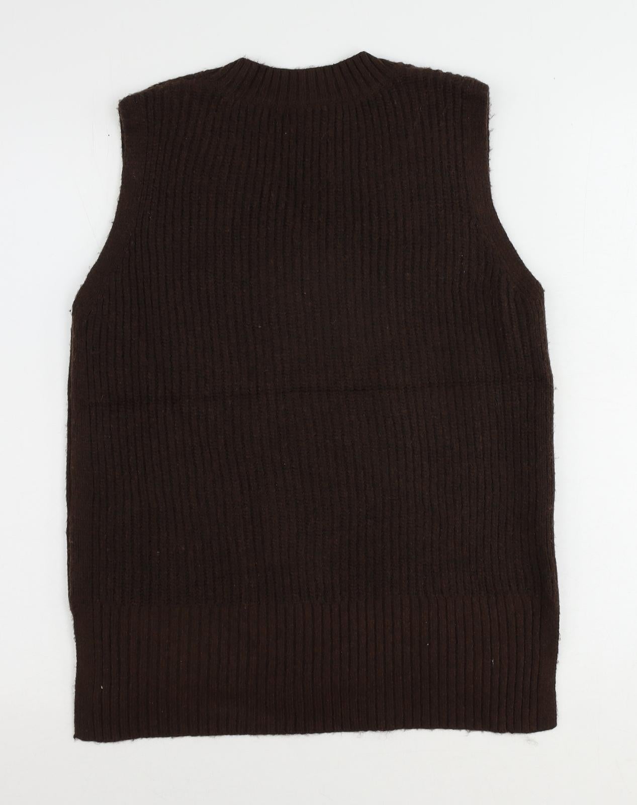 Marks and Spencer Mens Brown V-Neck Polyester Vest Jumper Size S Sleeveless