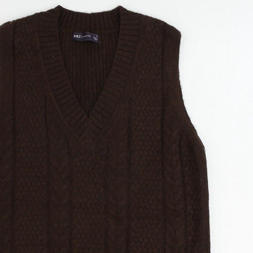 Marks and Spencer Mens Brown V-Neck Polyester Vest Jumper Size S Sleeveless