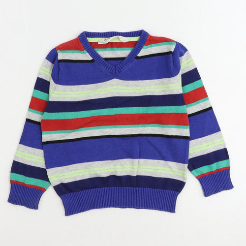H&M Boys Multicoloured V-Neck Striped Cotton Pullover Jumper Size 2-3 Years Pullover - Age 2-4 Years