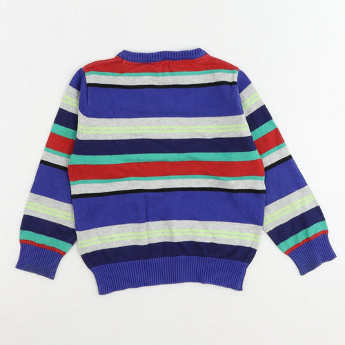 H&M Boys Multicoloured V-Neck Striped Cotton Pullover Jumper Size 2-3 Years Pullover - Age 2-4 Years
