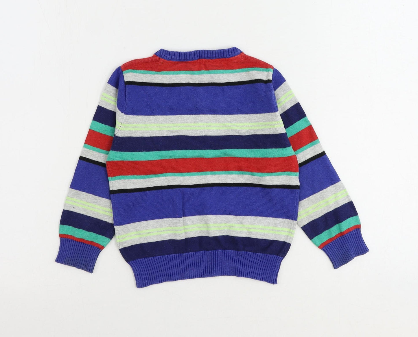 H&M Boys Multicoloured V-Neck Striped Cotton Pullover Jumper Size 2-3 Years Pullover - Age 2-4 Years