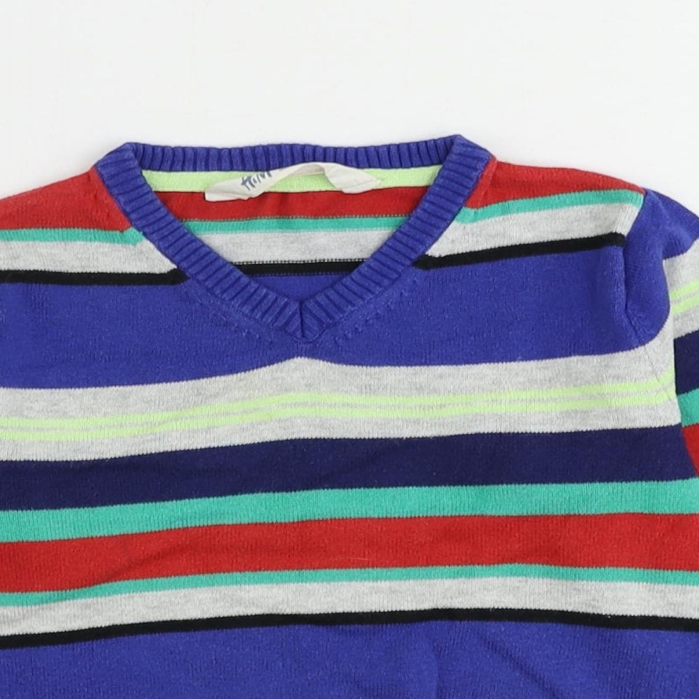 H&M Boys Multicoloured V-Neck Striped Cotton Pullover Jumper Size 2-3 Years Pullover - Age 2-4 Years