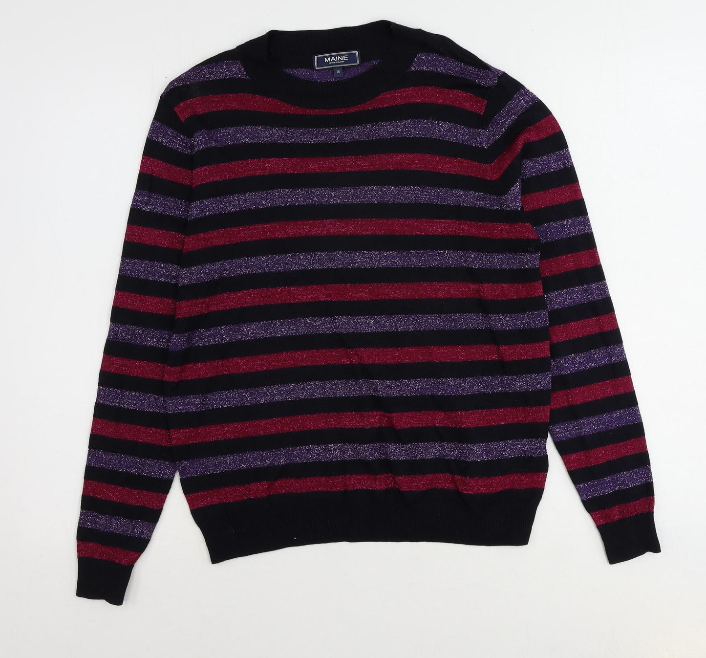 Maine New England Womens Multicoloured Round Neck Striped Viscose Pullover Jumper Size 14