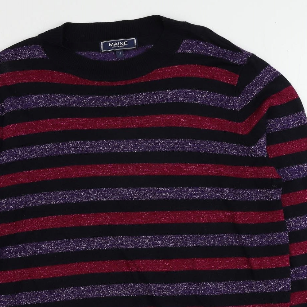 Maine New England Womens Multicoloured Round Neck Striped Viscose Pullover Jumper Size 14