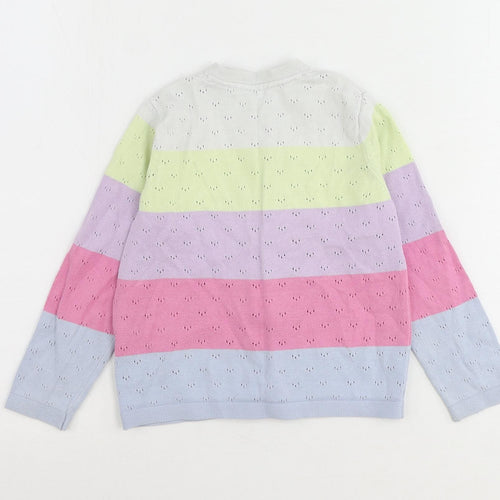 Marks and Spencer Girls Multicoloured V-Neck Striped Cotton Cardigan Jumper Size 5-6 Years Button