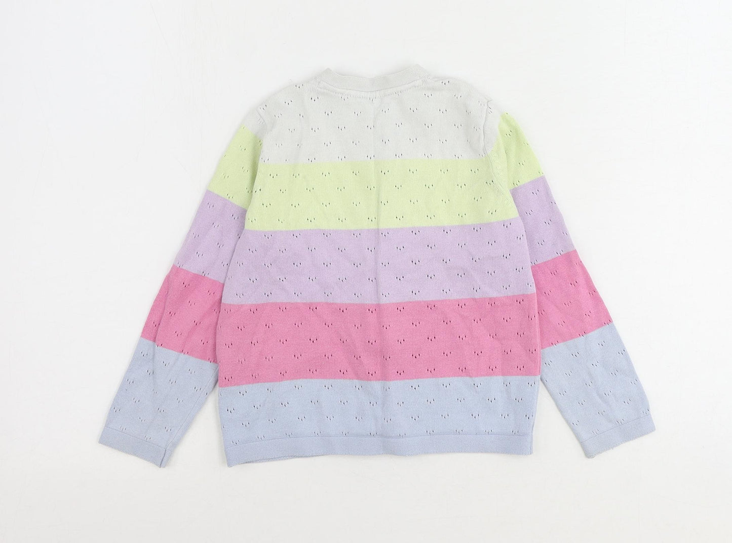 Marks and Spencer Girls Multicoloured V-Neck Striped Cotton Cardigan Jumper Size 5-6 Years Button