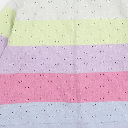 Marks and Spencer Girls Multicoloured V-Neck Striped Cotton Cardigan Jumper Size 5-6 Years Button