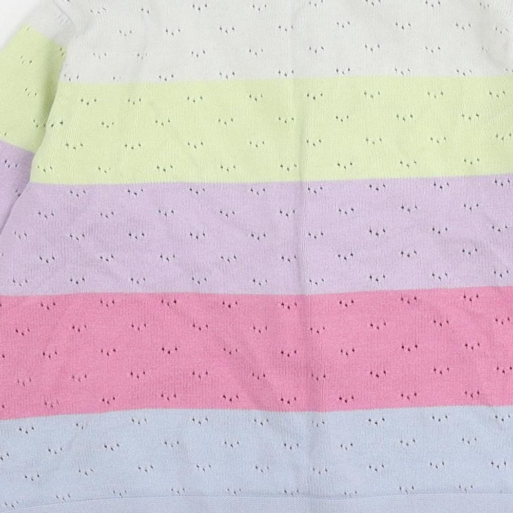 Marks and Spencer Girls Multicoloured V-Neck Striped Cotton Cardigan Jumper Size 5-6 Years Button