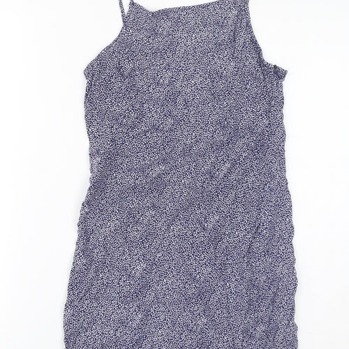 Cooperative Womens Blue Floral Viscose Mini Size XS Square Neck Zip