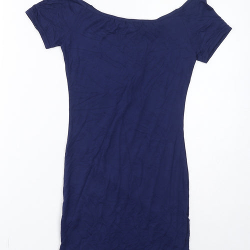 PRETTYLITTLETHING Womens Blue Viscose Bodycon Size 8 Off the Shoulder Pullover