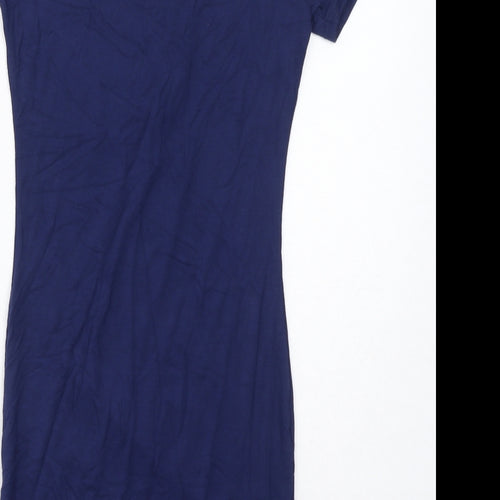PRETTYLITTLETHING Womens Blue Viscose Bodycon Size 8 Off the Shoulder Pullover