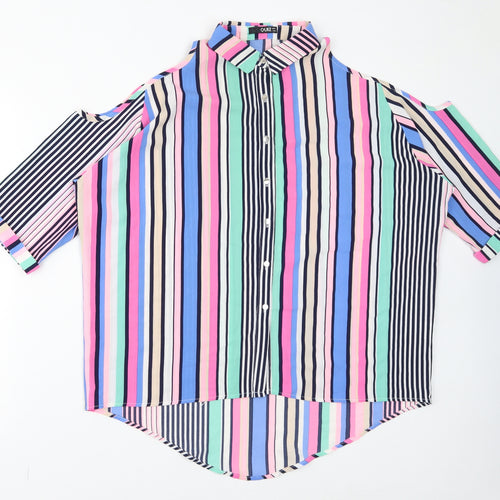 Quiz Womens Multicoloured Striped Polyester Basic Button-Up Size 12 Collared - Cold Shoulder