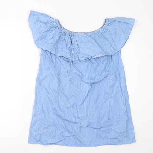 IVIVi Womens Blue 100% Cotton Basic Blouse Size S Round Neck - Size S/M, Floral Embroidery