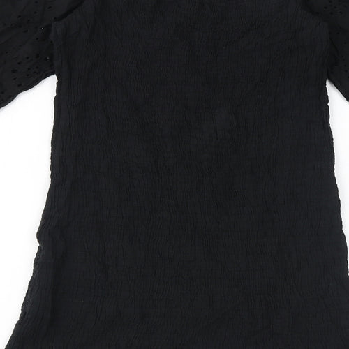 Boohoo Womens Black Cotton Mini Size 8 Off the Shoulder Pullover - Broderie Anglaise, Shirred