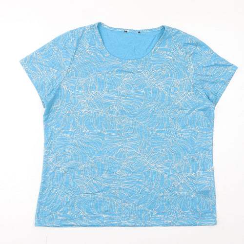 Klass Womens Blue Geometric Polyester Basic T-Shirt Size L Round Neck - Leaves