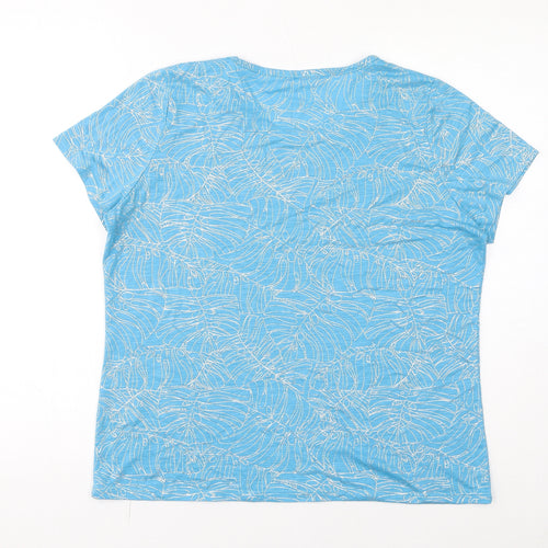 Klass Womens Blue Geometric Polyester Basic T-Shirt Size L Round Neck - Leaves
