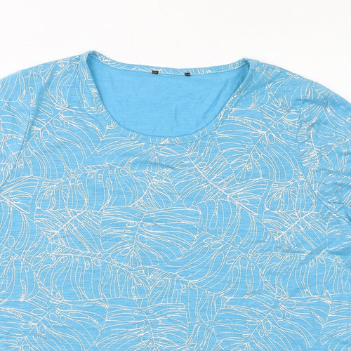 Klass Womens Blue Geometric Polyester Basic T-Shirt Size L Round Neck - Leaves