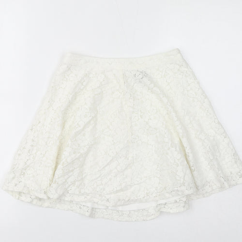 Topshop Womens White Cotton Flare Skirt Size 8 Zip - Lace Overlay