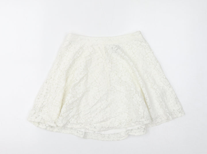 Topshop Womens White Cotton Flare Skirt Size 8 Zip - Lace Overlay
