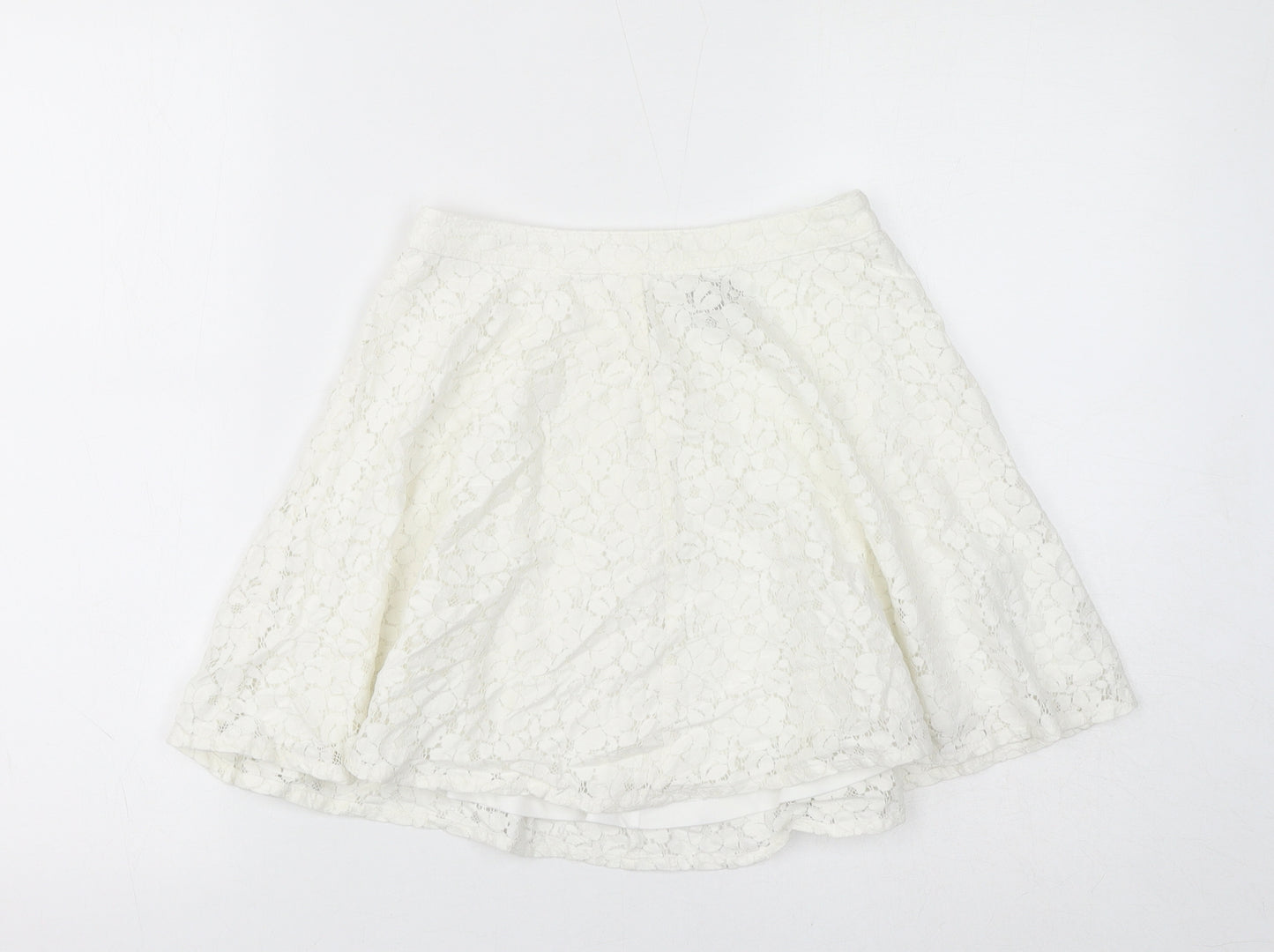 Topshop Womens White Cotton Flare Skirt Size 8 Zip - Lace Overlay