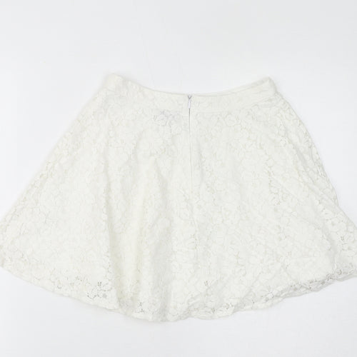 Topshop Womens White Cotton Flare Skirt Size 8 Zip - Lace Overlay