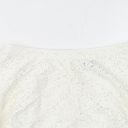 Topshop Womens White Cotton Flare Skirt Size 8 Zip - Lace Overlay