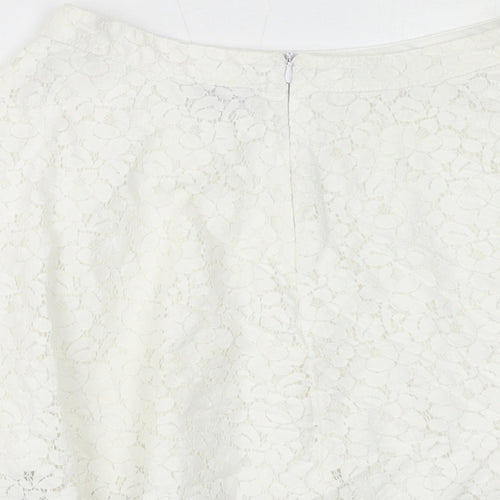 Topshop Womens White Cotton Flare Skirt Size 8 Zip - Lace Overlay