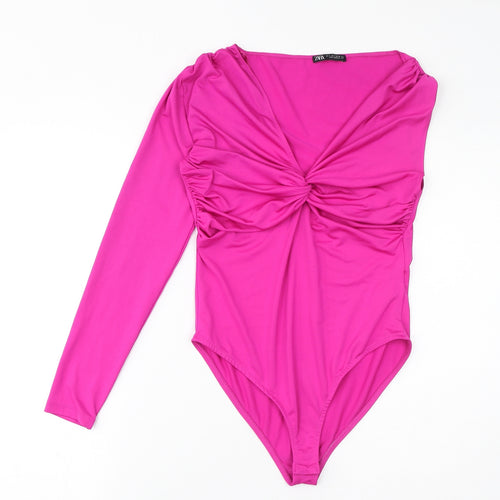 Zara Womens Pink Polyester Bodysuit One-Piece Size S Button - Twist Detail