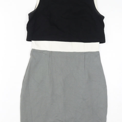 French Connection Womens Grey Viscose Shift Size 8 Round Neck Zip