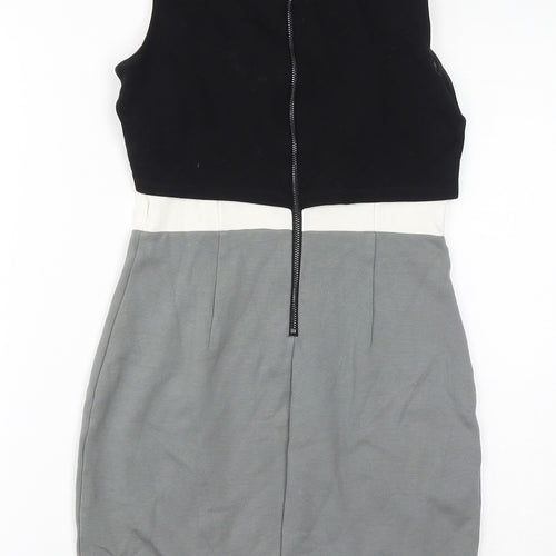 French Connection Womens Grey Viscose Shift Size 8 Round Neck Zip