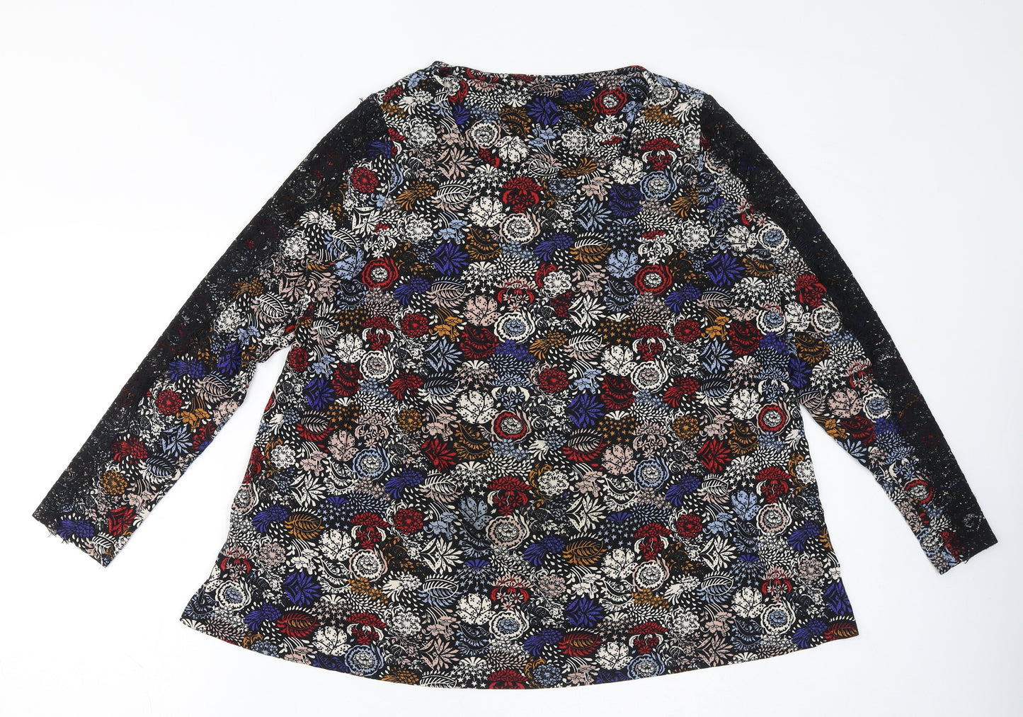 Marks and Spencer Womens Multicoloured Floral Viscose Basic Blouse Size 18 Round Neck - Lace Details