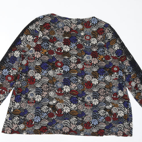 Marks and Spencer Womens Multicoloured Floral Viscose Basic Blouse Size 18 Round Neck - Lace Details