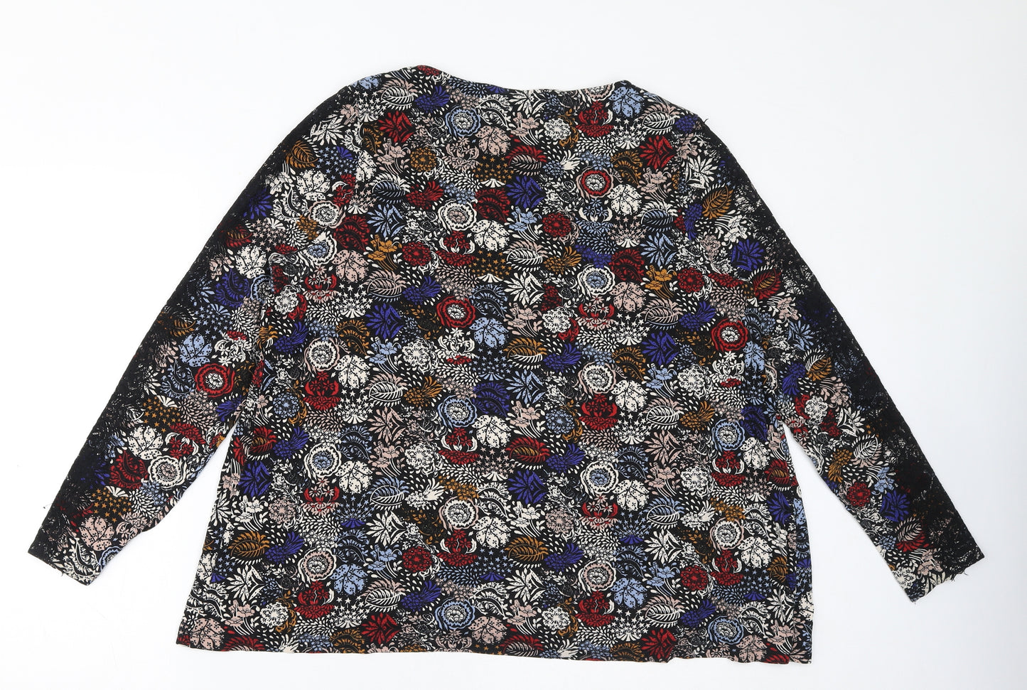 Marks and Spencer Womens Multicoloured Floral Viscose Basic Blouse Size 18 Round Neck - Lace Details