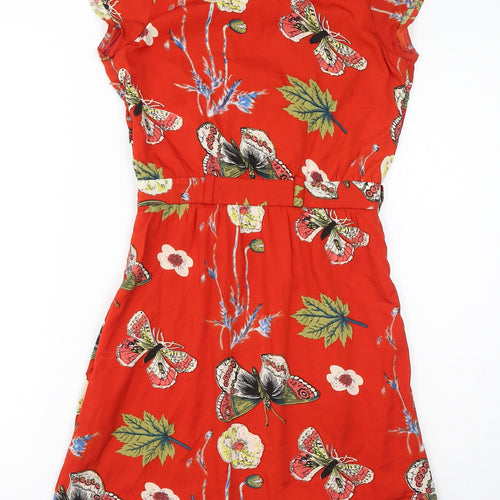 Mela London Womens Red Floral Polyester A-Line Size 8 Round Neck Zip - Butterflies