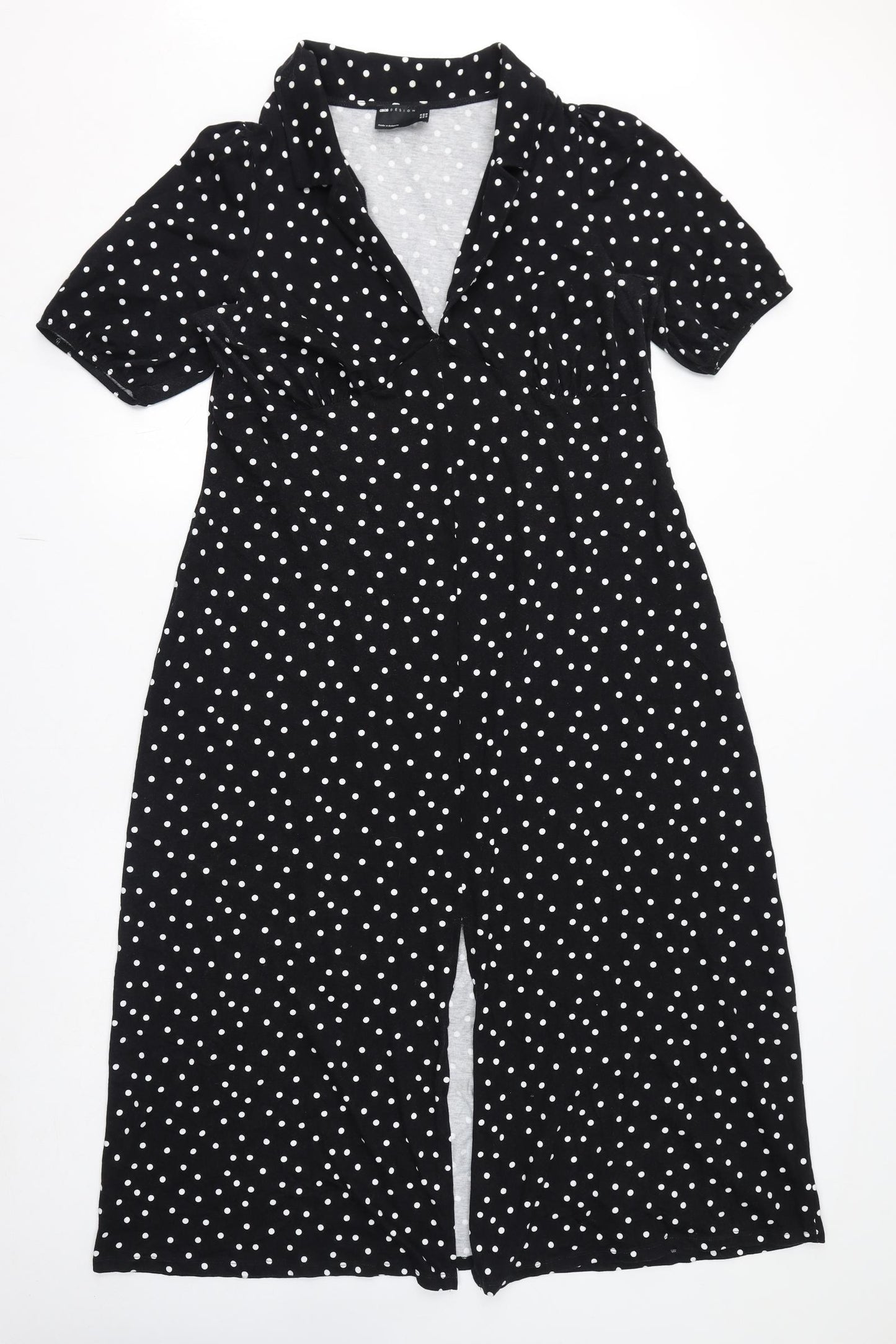 ASOS Womens Black Polka Dot Cotton Shirt Dress Size 16 Collared Pullover