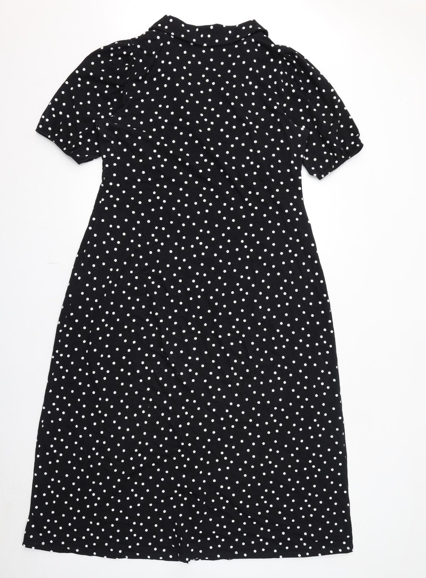ASOS Womens Black Polka Dot Cotton Shirt Dress Size 16 Collared Pullover