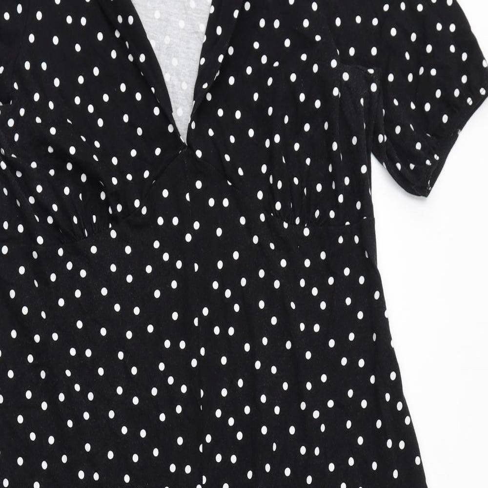 ASOS Womens Black Polka Dot Cotton Shirt Dress Size 16 Collared Pullover