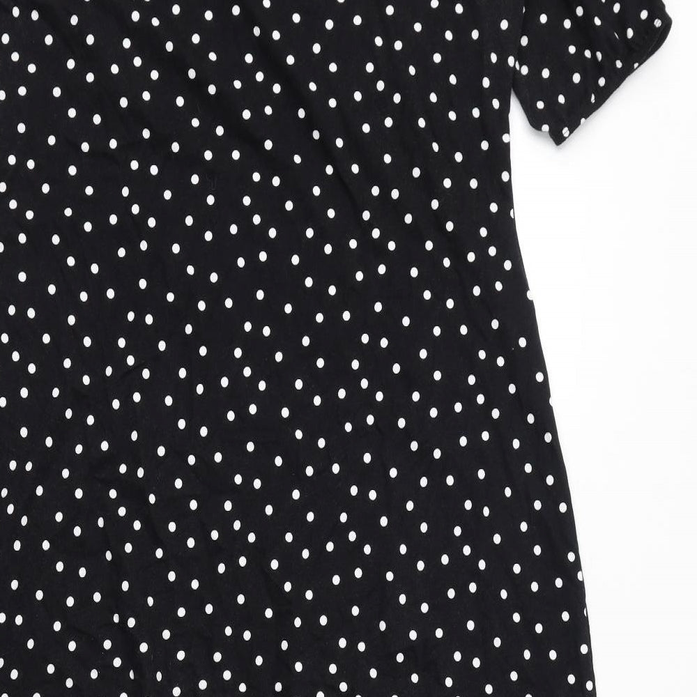 ASOS Womens Black Polka Dot Cotton Shirt Dress Size 16 Collared Pullover