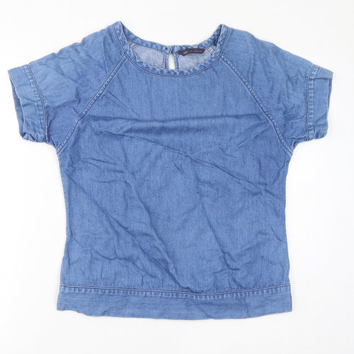 Marks and Spencer Womens Blue Cotton Basic Blouse Size 8 Round Neck