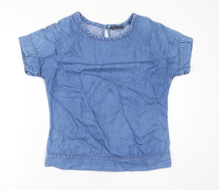Marks and Spencer Womens Blue Cotton Basic Blouse Size 8 Round Neck