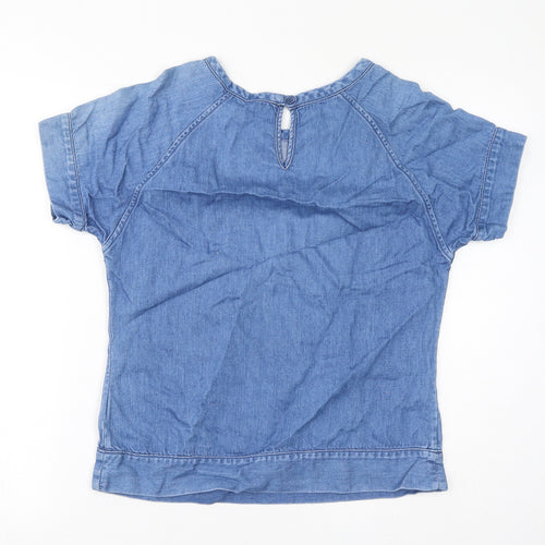Marks and Spencer Womens Blue Cotton Basic Blouse Size 8 Round Neck