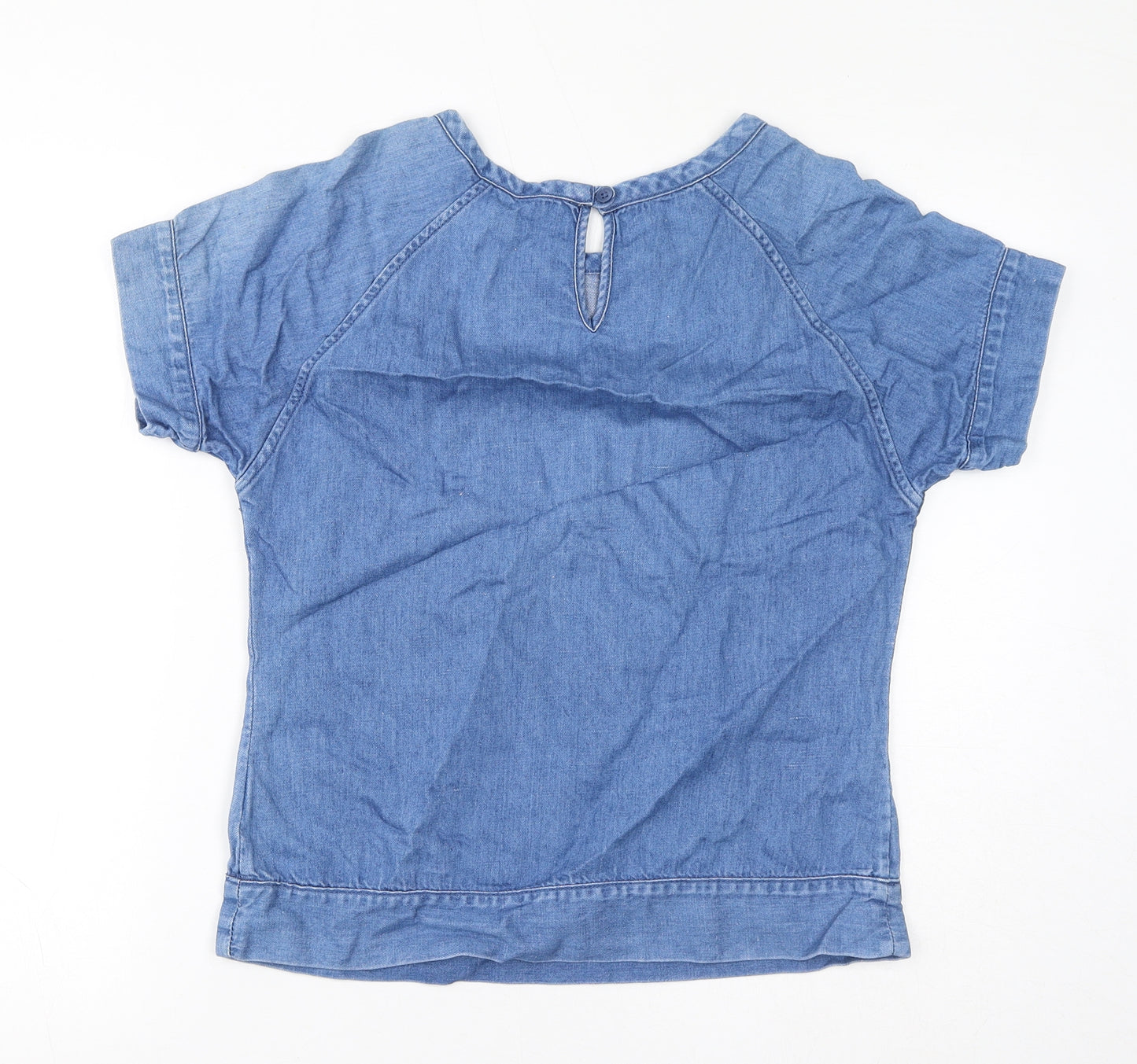 Marks and Spencer Womens Blue Cotton Basic Blouse Size 8 Round Neck