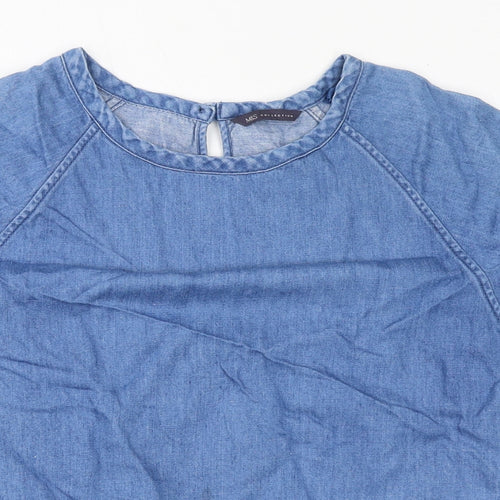 Marks and Spencer Womens Blue Cotton Basic Blouse Size 8 Round Neck