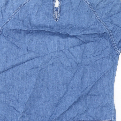 Marks and Spencer Womens Blue Cotton Basic Blouse Size 8 Round Neck