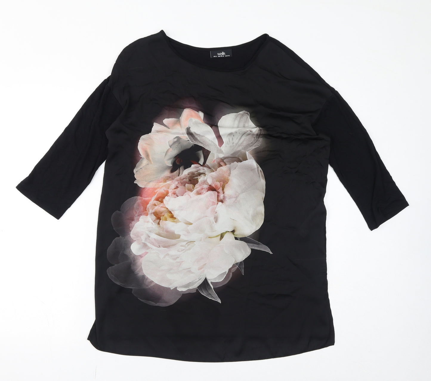 Wallis Womens Black Viscose Basic Blouse Size 8 Round Neck - Size 8-10, Flower
