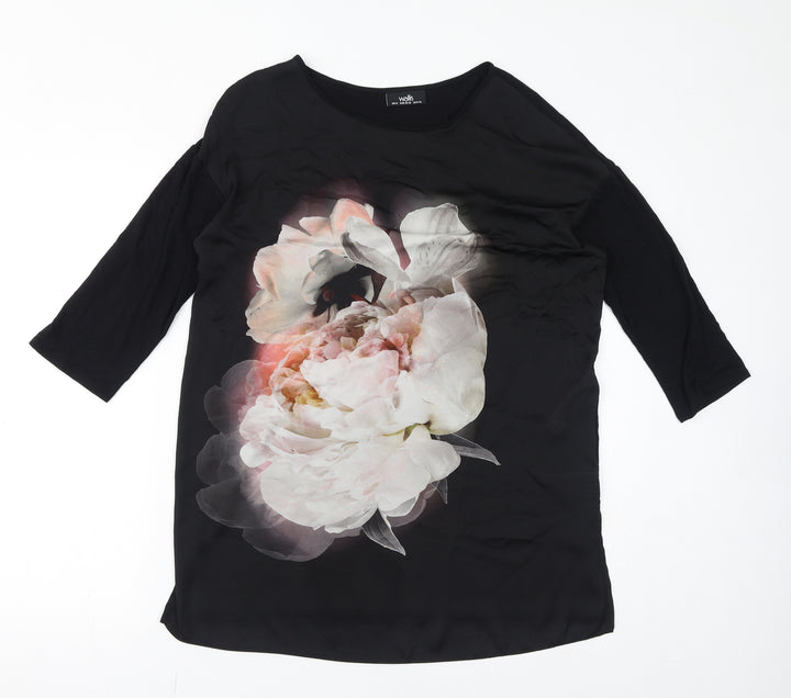 Wallis Womens Black Viscose Basic Blouse Size 8 Round Neck - Size 8-10, Flower
