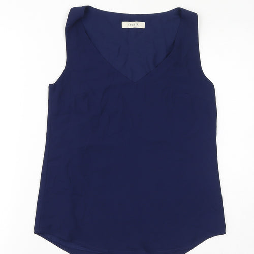Oasis Womens Blue Polyester Basic Tank Size 6 Round Neck