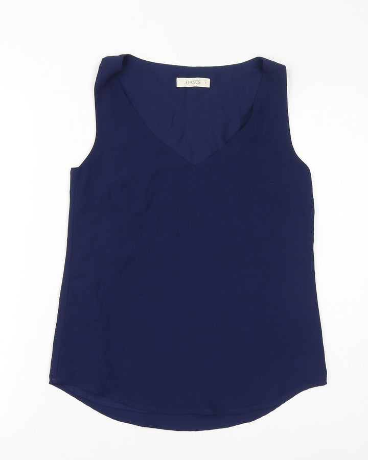 Oasis Womens Blue Polyester Basic Tank Size 6 Round Neck