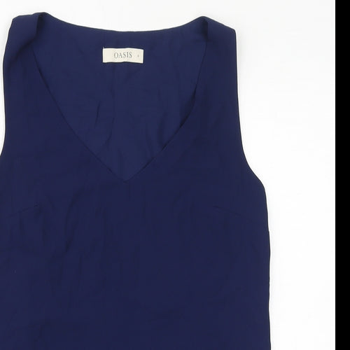 Oasis Womens Blue Polyester Basic Tank Size 6 Round Neck
