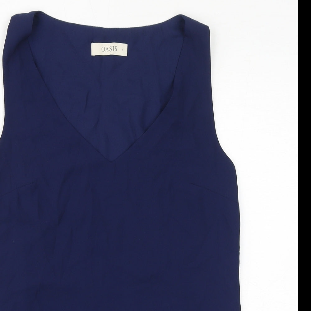 Oasis Womens Blue Polyester Basic Tank Size 6 Round Neck